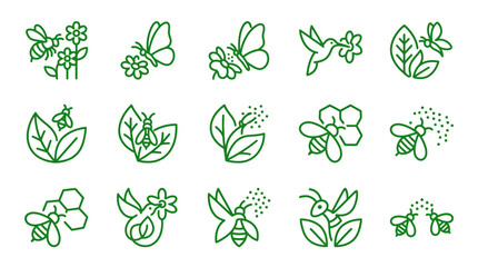 Green honeybee and leaf ecology icon collection. © ujang