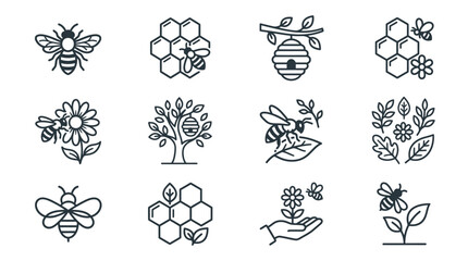 Honey bee and beekeeping line icon set. © ujang