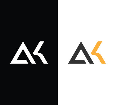 Split screen ak letter logo mark monogram on black and white background