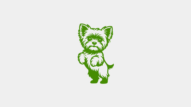 Cute cartoon Yorkshire Terrier dog illustration isolated on white. Green vector pet design icon for breed branding and logos.