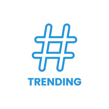 Minimalist blue hashtag icon with trending text for social media design.