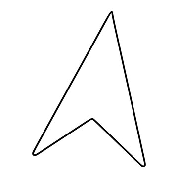 Hand-drawn compass arrow location pin vector icon illustration. Minimalist outline map marker symbol for navigation apps, travel websites, GPS interfaces, and digital maps. Simple black line art.