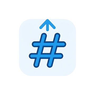 Blue hashtag icon with an upward pointing arrow representing trending social media content.