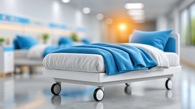 Hospital bed in modern ward for healthcare facility patient care and medical service design