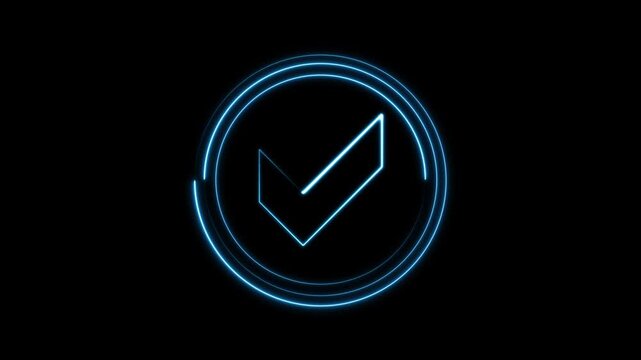 A digital check mark glows inside a circular interface border loop. This digital check mark represents task completion and verification success. Use this digital check mark for app guides.