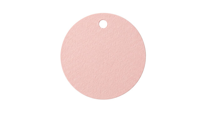 Blank round pink paper tag with a hole for hanging on a white background