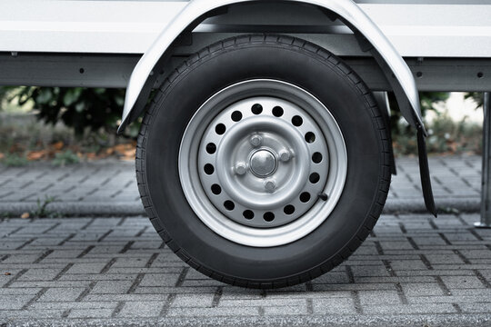  car tire with steel rim on free on isolated transparent background.