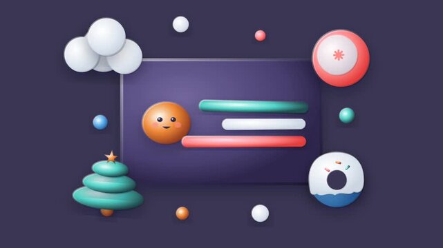 3D character dashboard with progress bars and icons on dark background