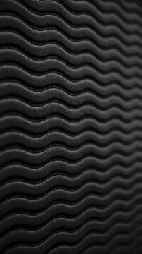 Black wavy ribbed texture slow pan. Close-up of deep black textured surface with vertical wavy ridges. Smooth linear camera movement reveals shifting light and shadow across the pattern.
