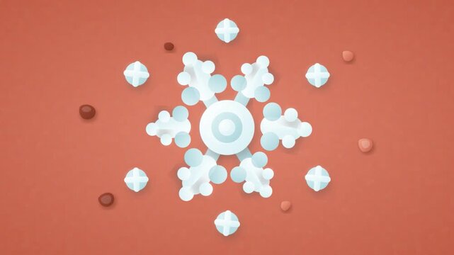 White stylized snowflake rotating on orange background for winter design.