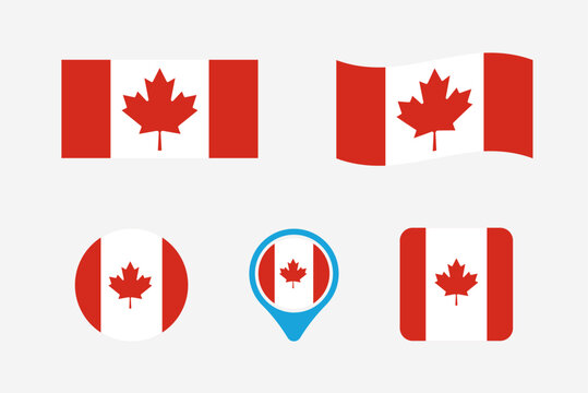 The Canada national flag. The Canada national flag in vector format with a 1:2 aspect ratio rectangle, waveform, round, rounded pin and square shapes.