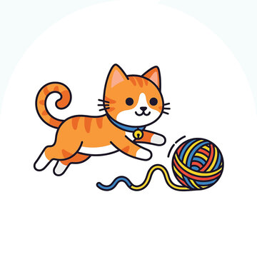 Orange Cat Playing with Yarn Ball.