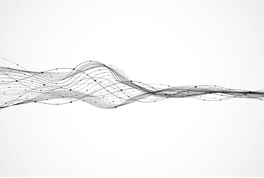 Abstract futuristic data flow line graph with connected nodes on white background