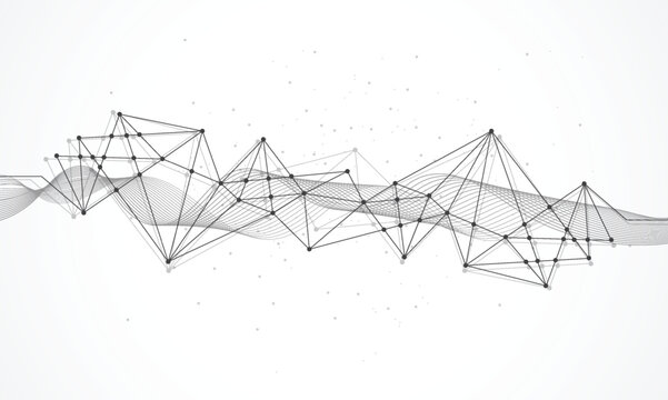 Abstract grey digital network connection with plexus lines and dots on white technology background