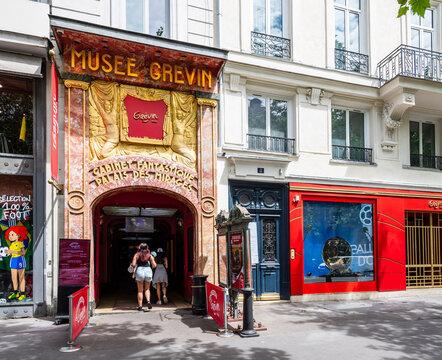 Paris, France - June 17, 2026: Facade by Albert Chartier of the Grevin Museum, a wax museum opened in 1882 by Arthur Meyer on the Grands Boulevards, which shows wax reproductions of famous people.