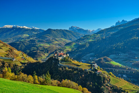 Kloster S�ben monastery in South Tyrol mountain landscape in autumn