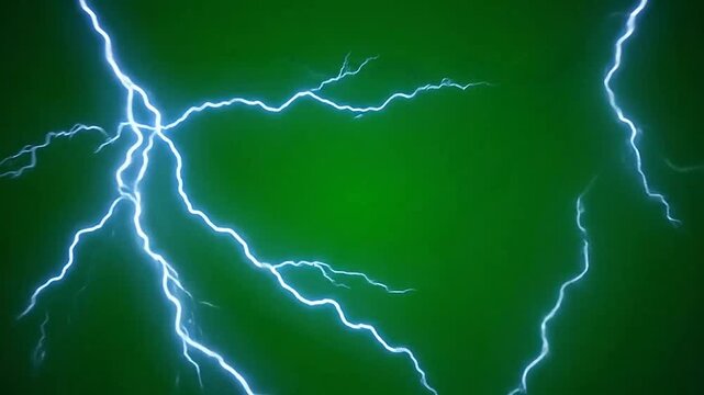 Bright electric lightning bolts against a dark green background