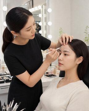 Makeup Artist Mapping Eyebrows for Beauty Client