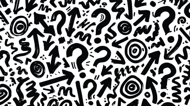 Question icon pattern featuring abstract doodles and symbols