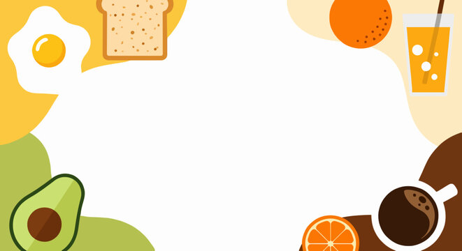 Vector illustration of breakfast foods framing a central copy space.