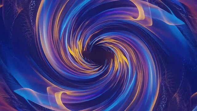 Abstract swirling vortex of glowing blue and orange light waves