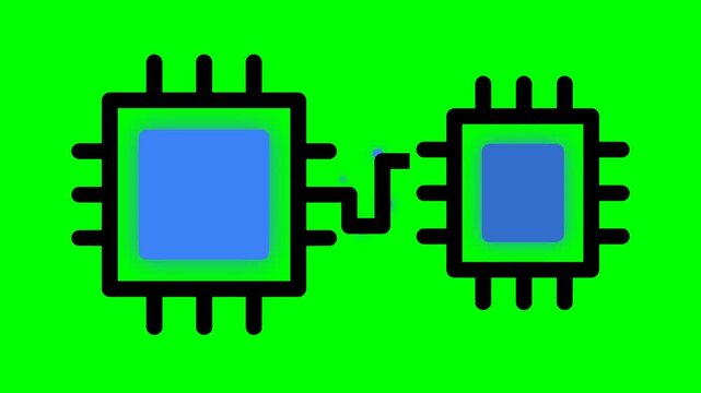 chipset processor microchip cpu technology electronics hardware circuit animation icon green screen motion footage chroma key flat graphic illustration isolated