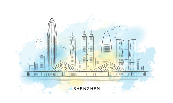 Shenzhen city Skyline Minimalist Line Art Vector