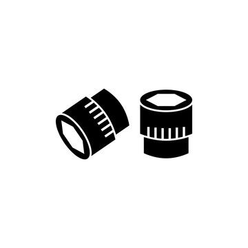 This is a minimalist vector illustration of a Hex Socket icon, featuring a simple, clean, and solid glyph style. The icon can be used as a symbol, sign, or logo.