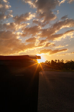 Sun flare though bin st sunset