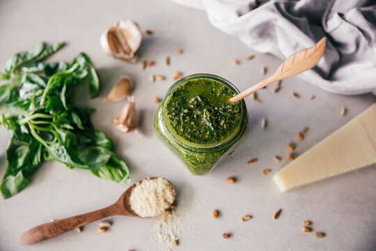 Fresh Pesto Genovese in glass