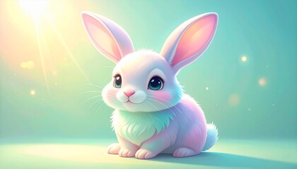 Fototapeta premium Cute fluffy rabbit with pastel fur glowing in a magical soft light atmosphere whimsical pastelcolors enchanted background