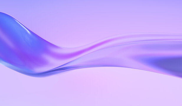 Abstract purple and blue glass wave flows across a soft background