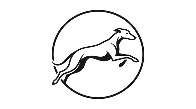 Leaping greyhound dog inside minimalist circle logo
