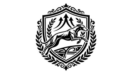Obraz premium Ornate greyhound racing crest with arrows and laurel.