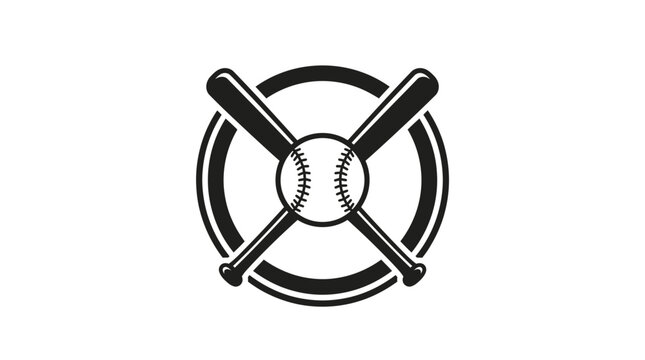 Black and white baseball logo with bats.
