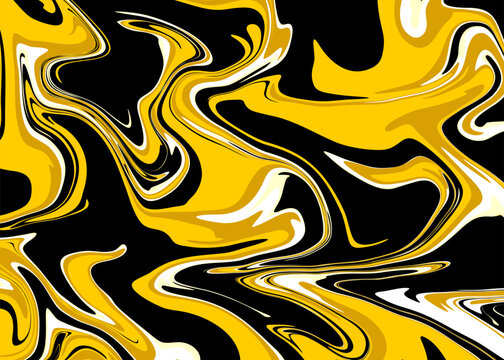 Abstract Swirling Yellow Black and White Liquid Marble Pattern.