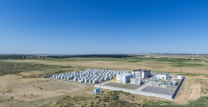 Aerial View of a Utility-Scale Battery Storage Facility Within an Energy and Chemical Industrial Zone