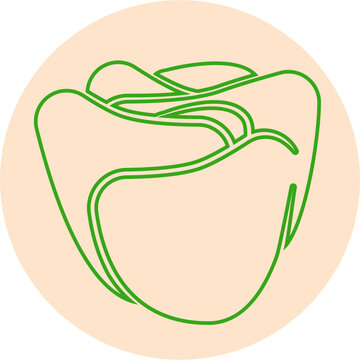 Line art vector icon of a rose bud outline on a peach circle