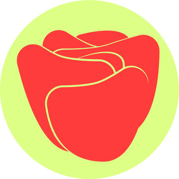Flat vector icon of a red rose bud on a light green circle