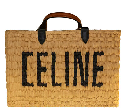 Celine Panier basket bag in hand-woven raffia with leather handles and trims featuring a black logo.Milan - Italy,17 July 2026