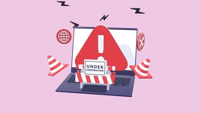 Animated website under construction page featuring maintenance, error, repair notice, and service unavailable concepts for web development, digital platforms, and online service updates.