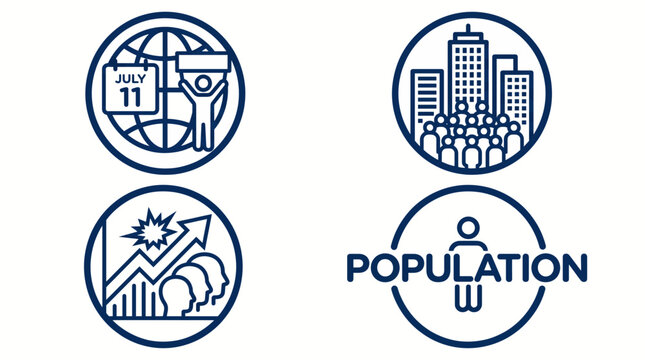 World Population Day Overcrowded City Population Explosion Concept Line Icon Set