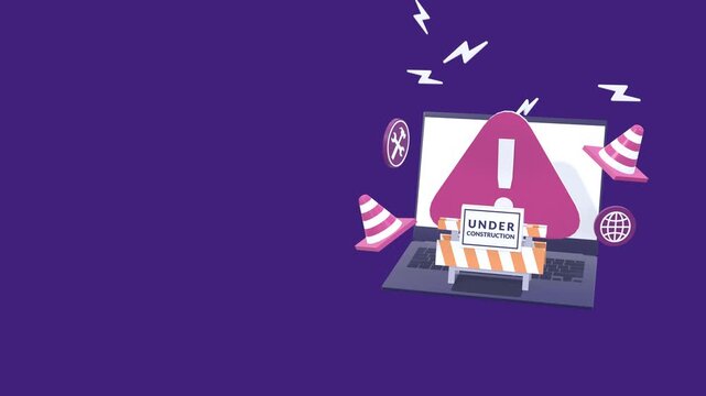 Website under construction, error page, and repair concept animation with copy space. Suitable for web development projects, digital services, technical support pages and explainer videos.