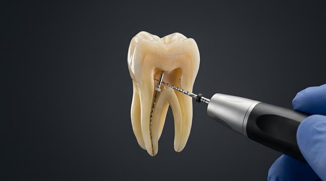 Dental extraction tool pulling a tooth