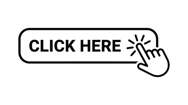 Click here button icon with pointing finger for call to action and website design