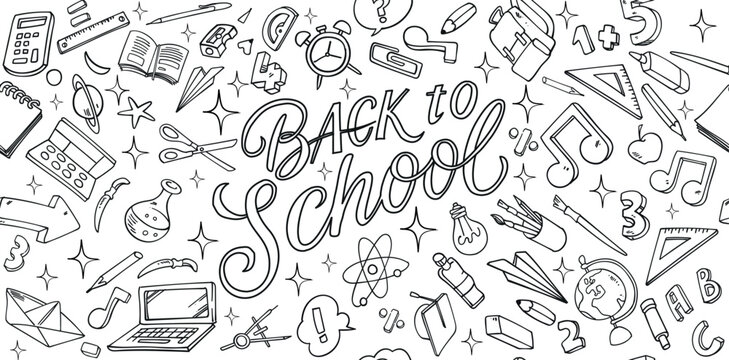 Back to School Doodle Pattern, Hand Drawn Education Vector