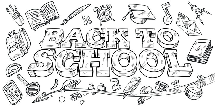 Back to School Hand-Drawn Doodle Lettering, Vector