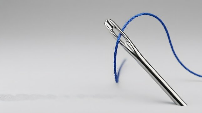 Purple thread and needle for sewing