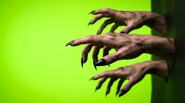 Creepy zombie hands reaching out in the dark