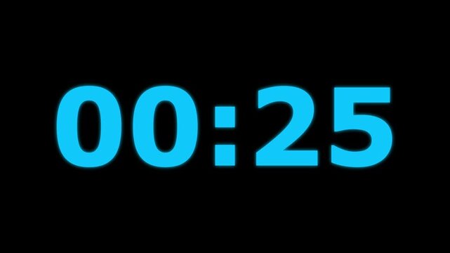 35 seconds countdown timer animation, 35-0 counting down seconds neon number motion graphic 4k animation , digital countdown clock, glowing numbers, live stream, event opener and broadcast graphics